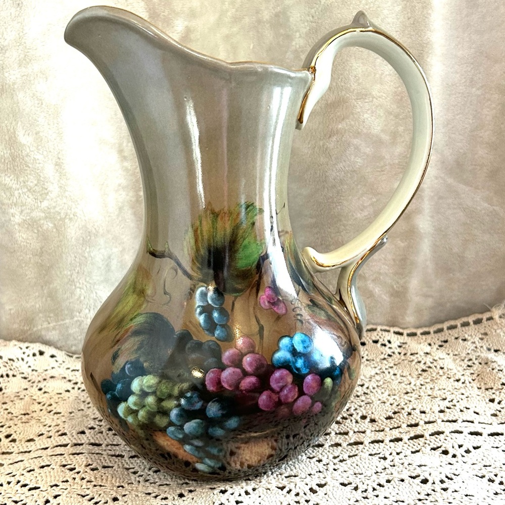 Vintage Hand Painted Porcelain Pitcher "Vineyard Blessings" by Lisa White EUC